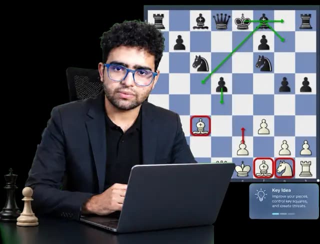 IM Adarsh Tripathi coaching with a chess board